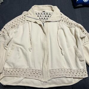 Free People Cream Knit Zip Up